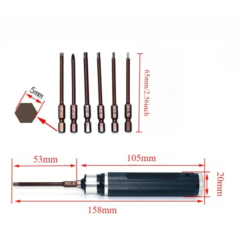 6 in 1 Screwdrivers Repair Tool Kit 1.5mm 2.0mm 2.5mm 3.0mm All-In-One Hex Driver Hand Set for RC FPV Racing Drone