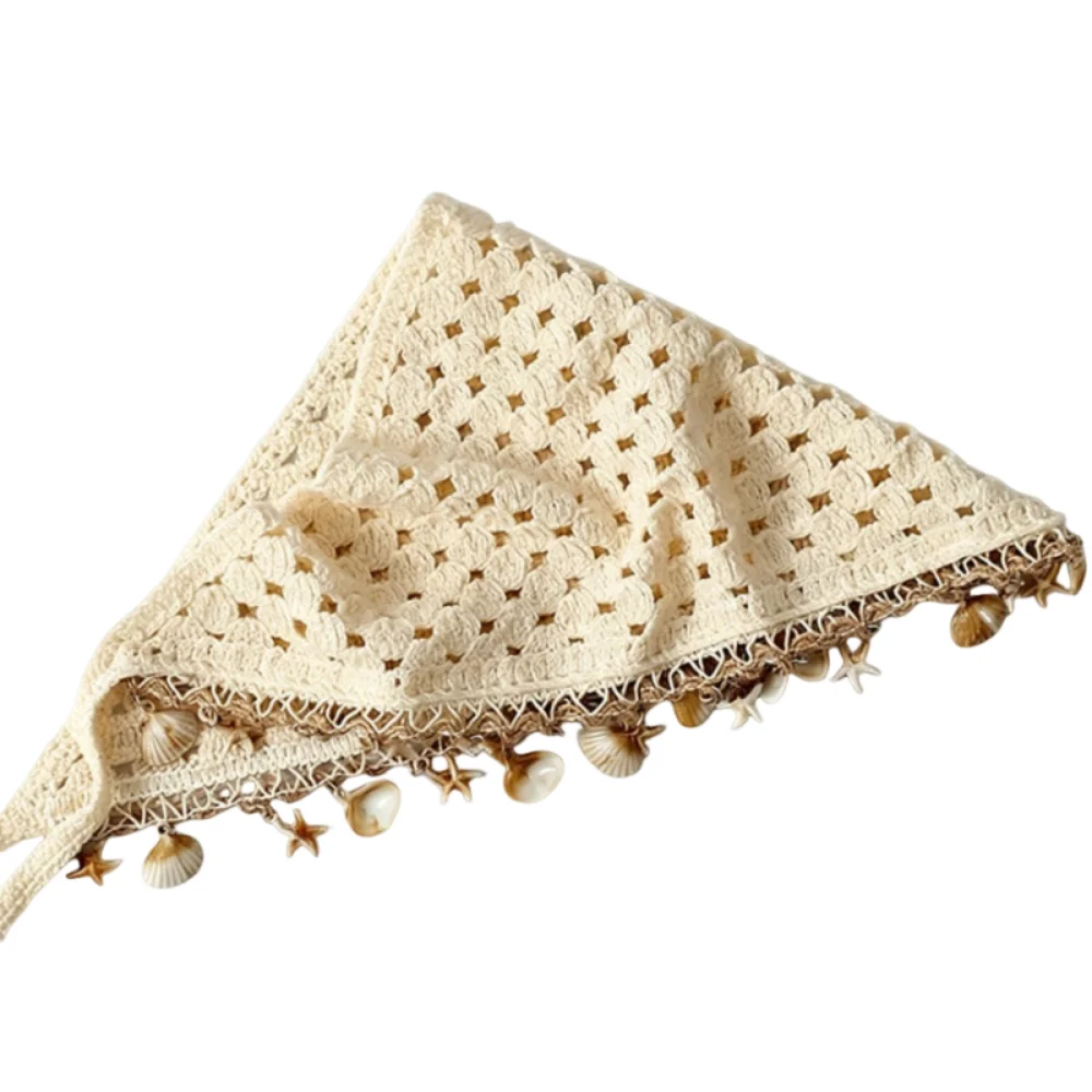 Clothes Accessory Bohemian Triangle Headscarf Hollow Out Tassel Hair Wrap Sequin Lightweight Turban Hat Casual Outfit