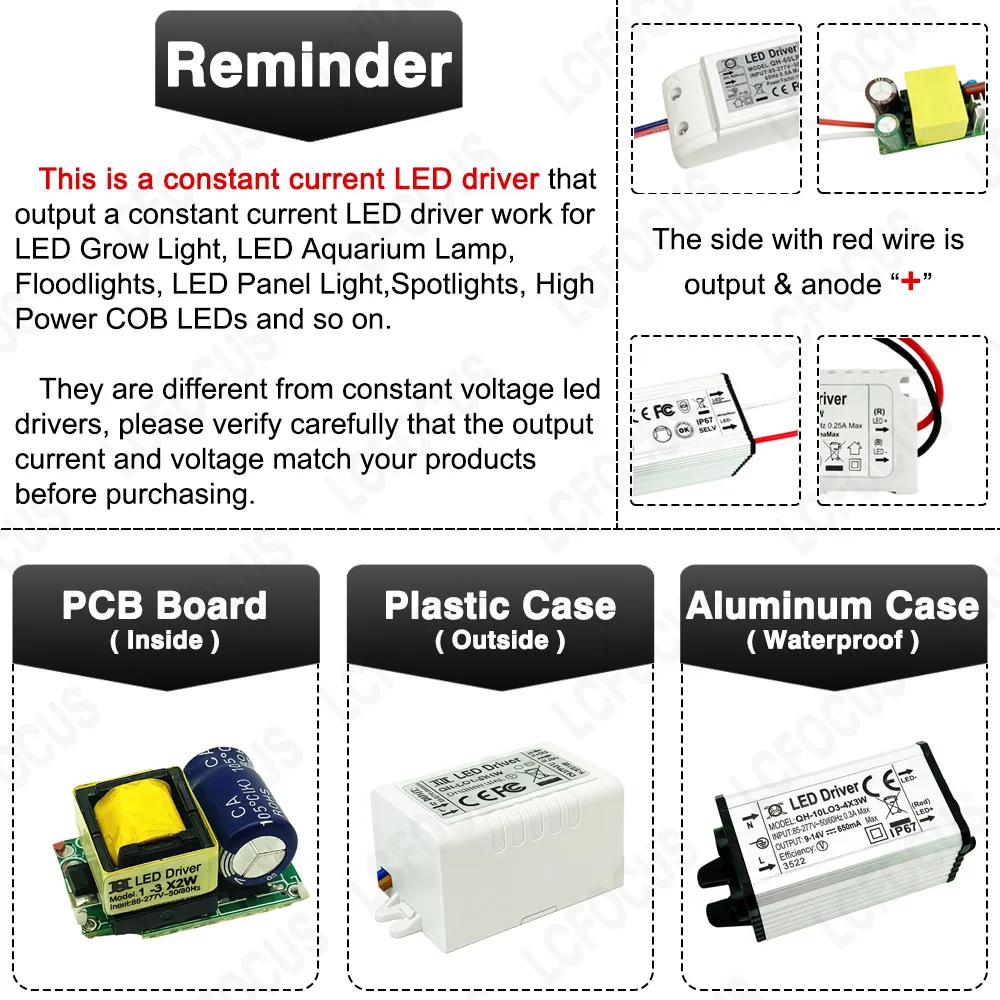 1W 2W 3W 5W Constant Current LED Driver 120mA 150mA 300mA 420mA 600mA 9-34V 2-17V Power Supply Adapter Lighting Transformers