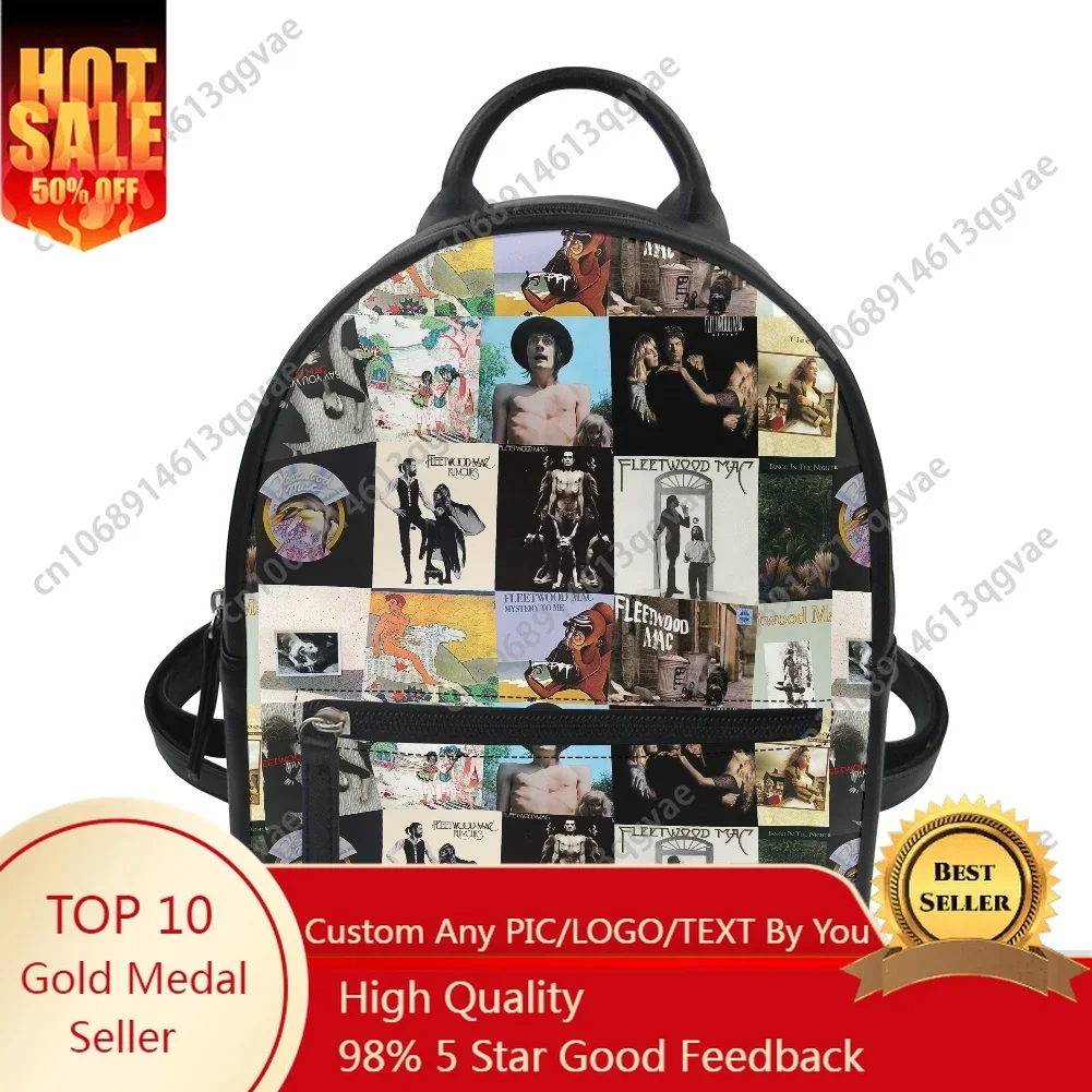 Fleetwood Mac Blues Rock Band Custom Backpack Purse Women Carter Schoolbags Double Shoulder Bag Mini Daypack Leather Travel Bag
