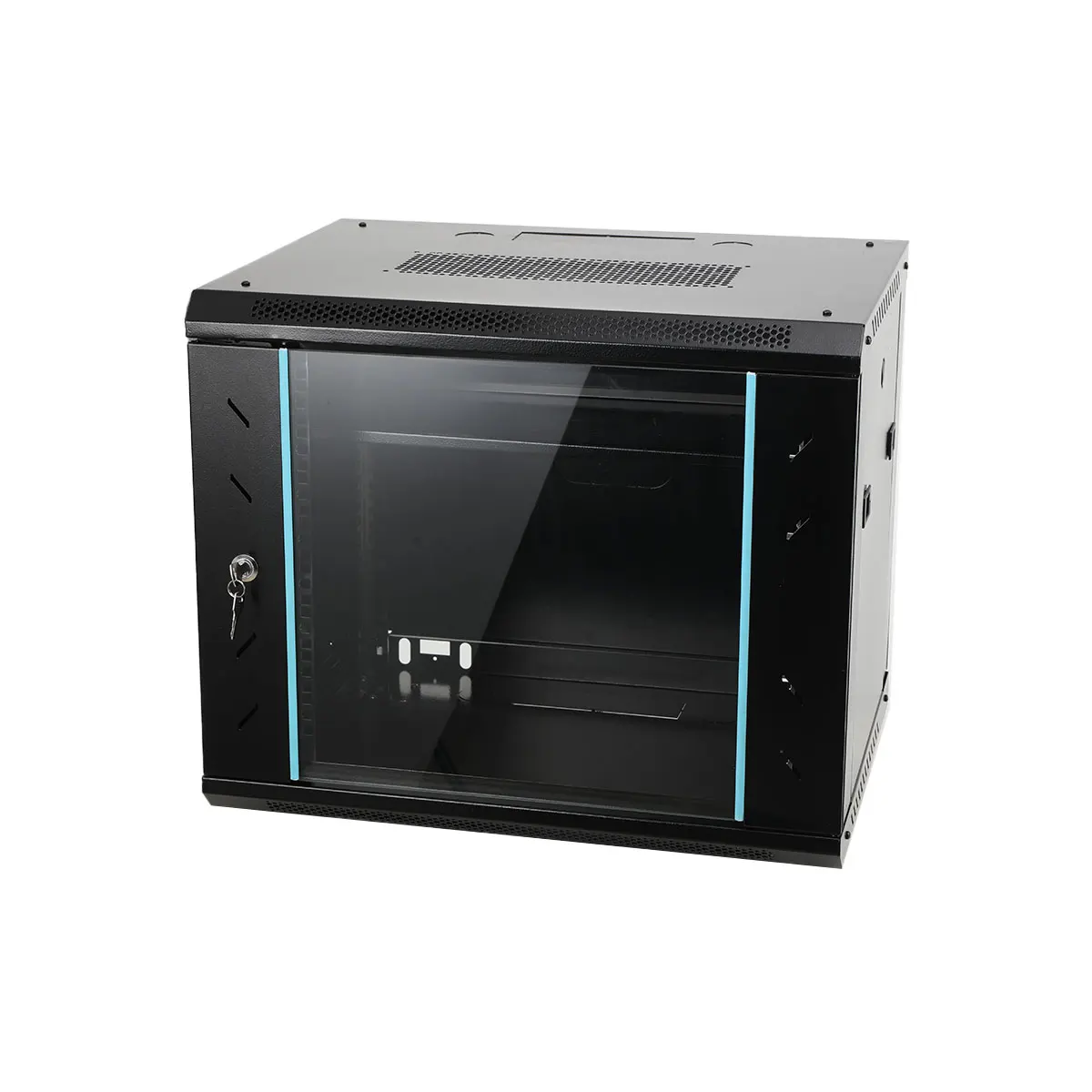 9U 6409S Wandmontierter Netzwerkschrank Server-Rack Bodenstehend Abschließbare Glastür Belastbar bis 60kg für Server und IT-Geräte Home Office