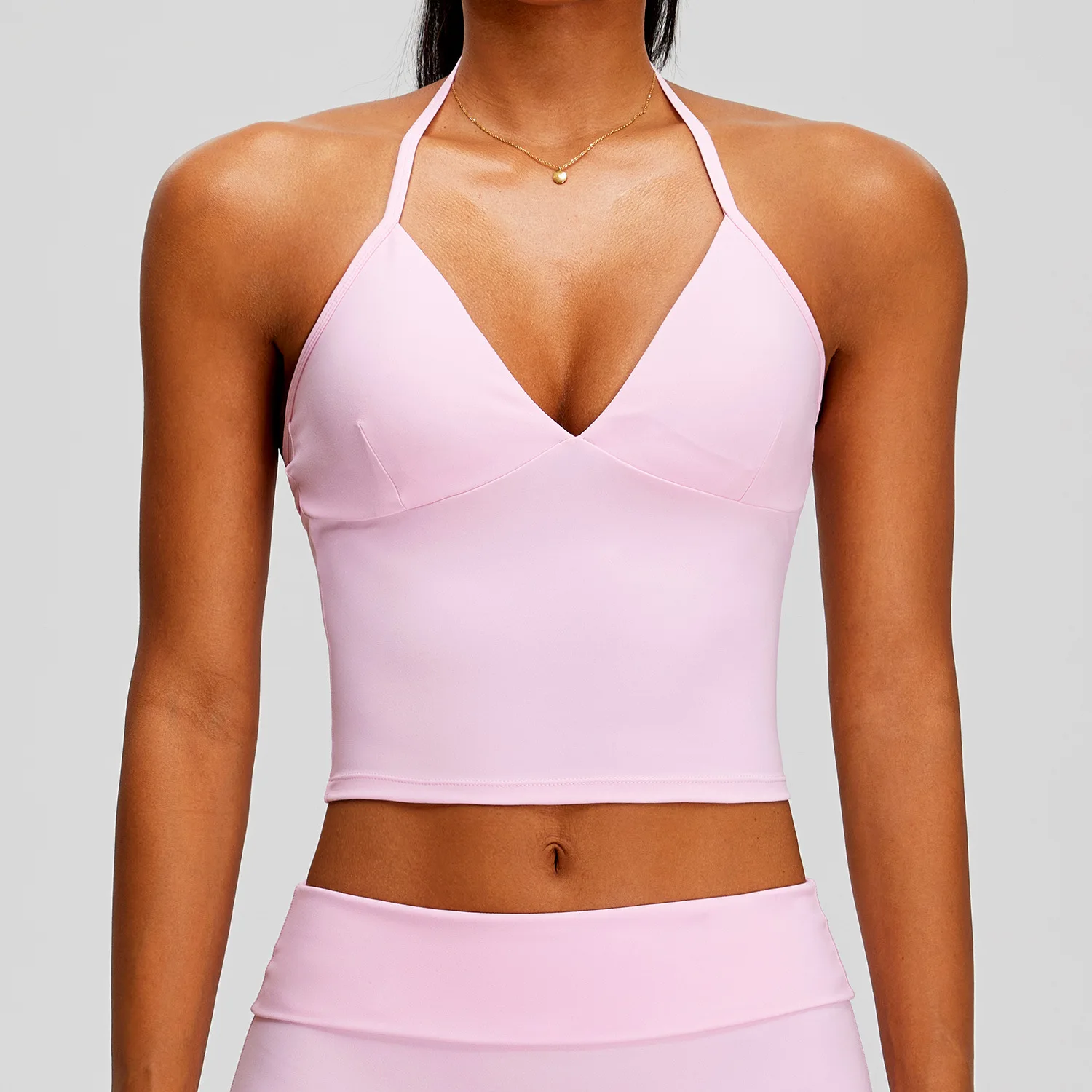 Yoga Bra Fitness Tank Workout Top Gym Vest Women Running Push Up Padded Sport Underwear Halter V Neck Backless Longline Crop Top