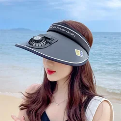 Summer UV Protection Visor Women Beach Hat 3-speed Regulation Electric Fan Empty Top Hat Holiday Sunshade Bicycle Sun Hat