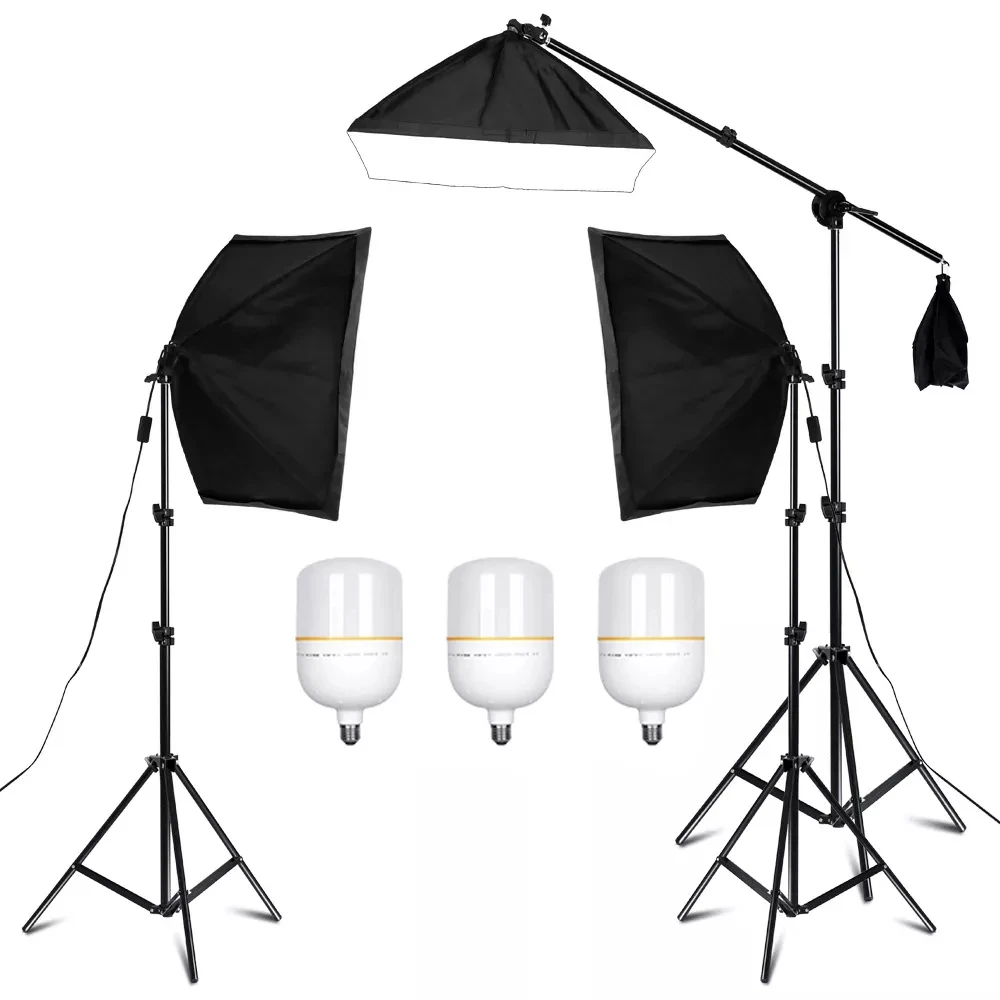 SH 3Pcs Softbox Professional Photo Studio Softbox Lights Lighting Kit Accessories Equipment With LED Blub Tripod Stand