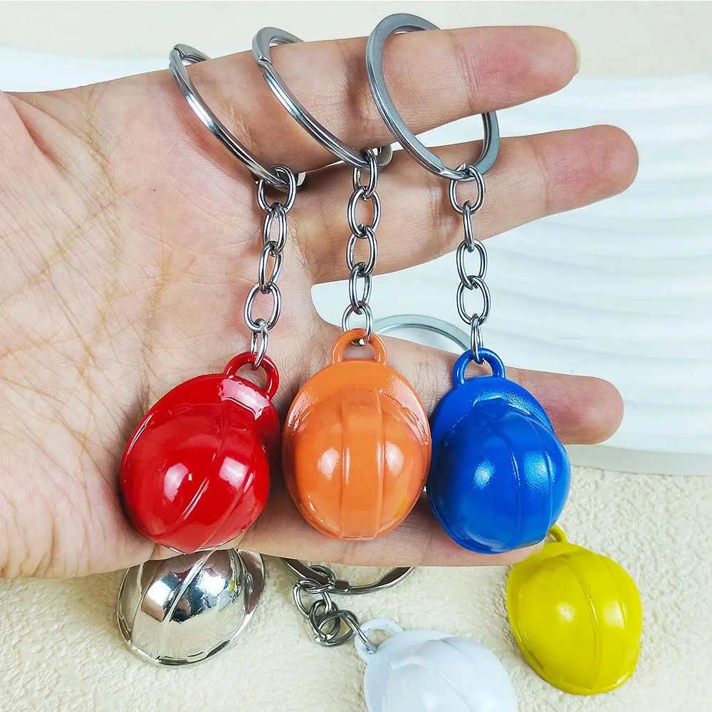 Creative Simulation Mini Metal Hard Hat Keychain 3D Helmet Key Ring Practical Pendant Safety Protection Gift Bag Accessories