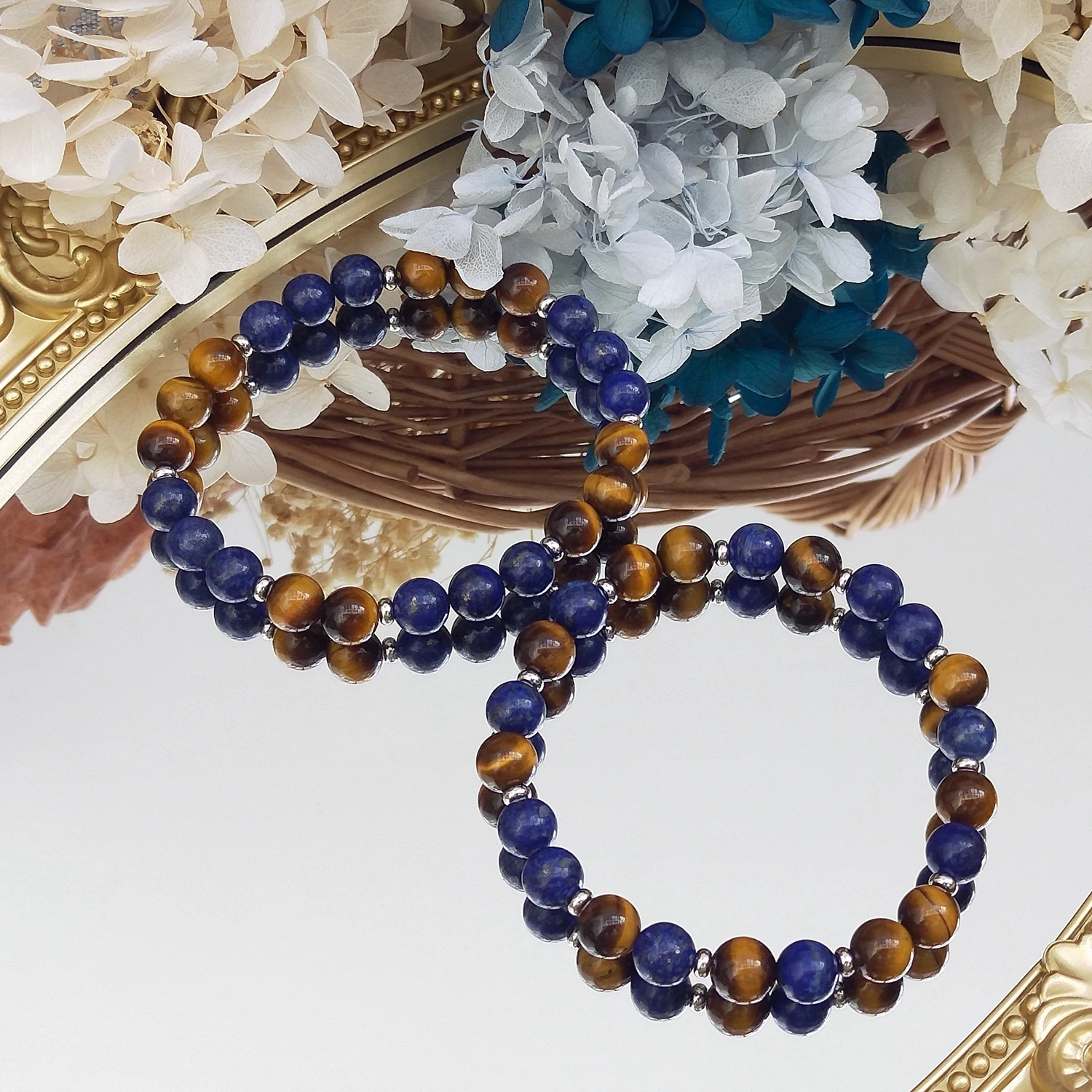 

Lii Ji лазурит тигровый глаз натуральный камень 8 мм эластичный браслет 20 см для мужских ювелирных изделий