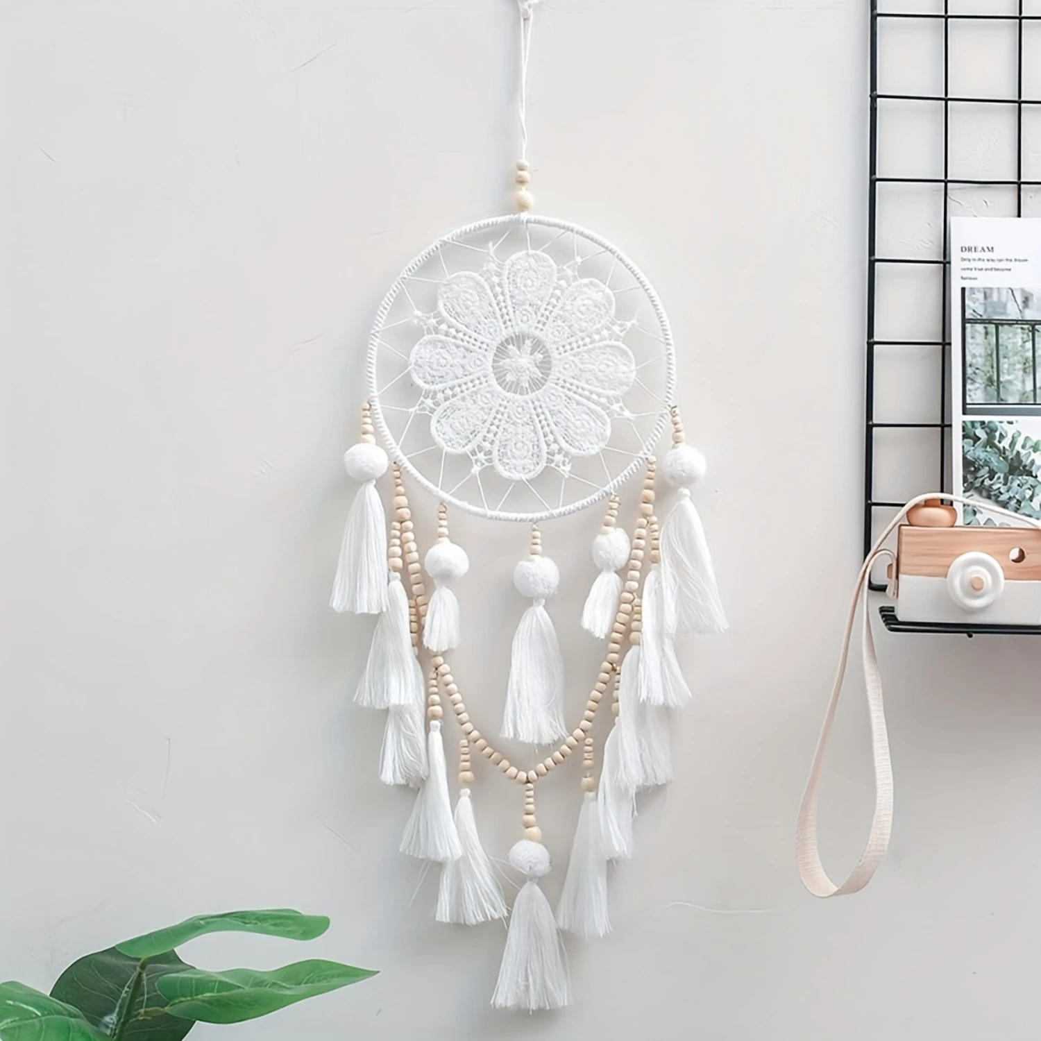 Dream Catcher - Unique Bohemian-Inspired Hanging Decoration with Delicate White Tassel Details for  Room, Living Room, Bedroom, 