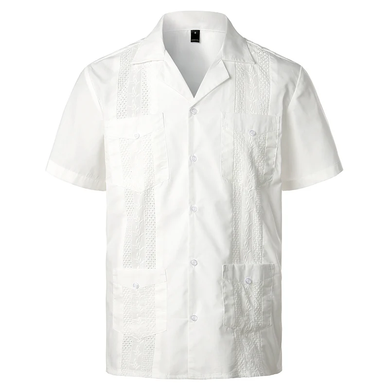 

Mens White Cuban Guayabera Shirts Hipster Relaxed Fit Short Sleeve Shirt Men Casual Summer Party Beach Button Down Shirts 4XL