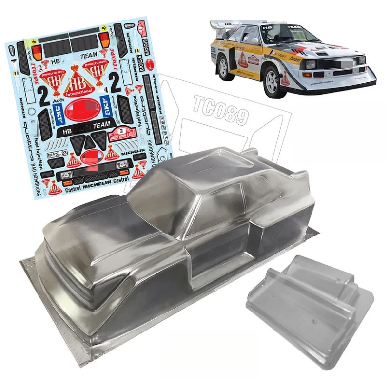 TC089 1/10 Aoudi Quattro S1 Rally Body Car shell 190mm W/Rear Wing and Stickers for RC Drift Chassis Tamiya Kyosho hsp Yokomo