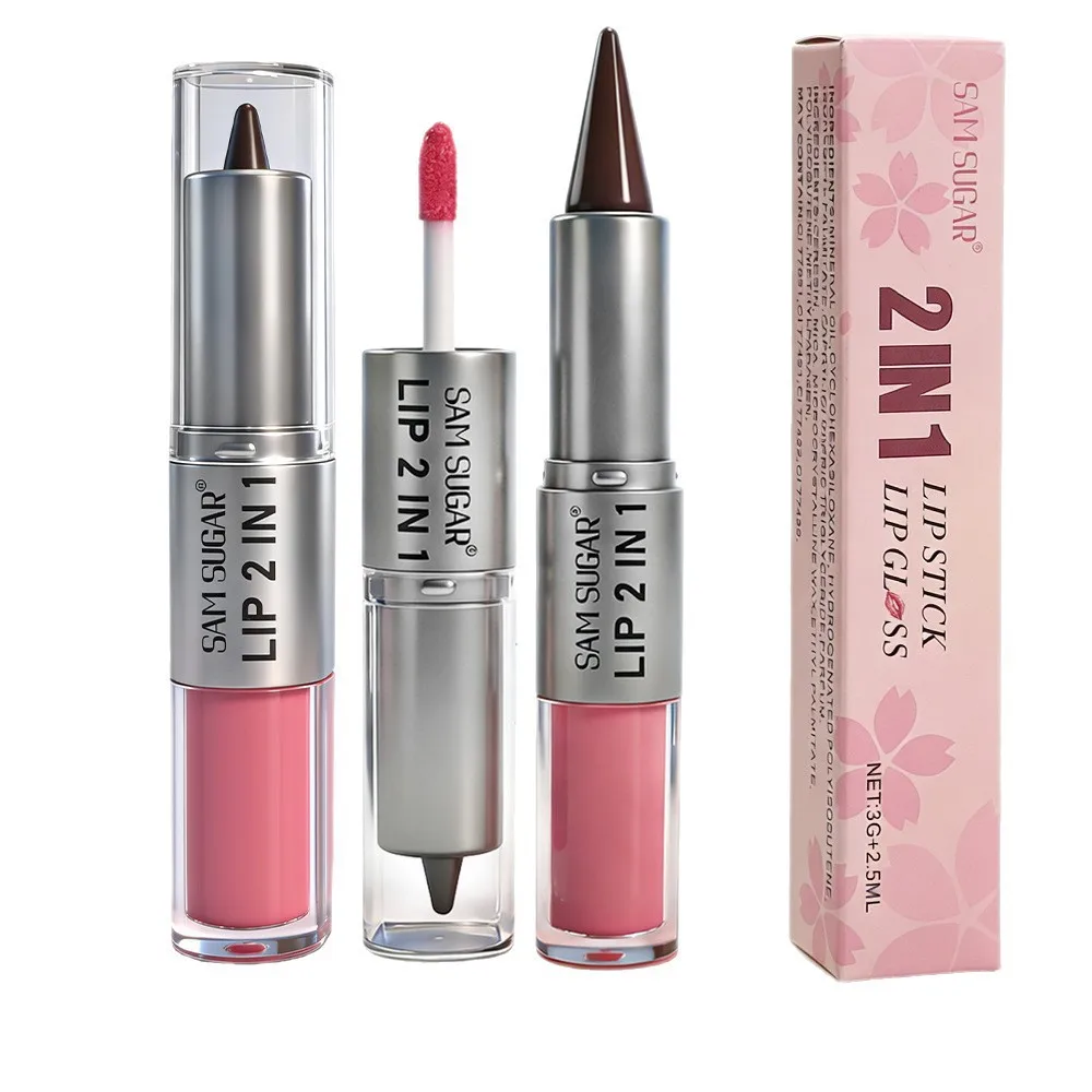 2 in 1 Lip Liner & Lip Gloss, Dual Ended Hydrating Non Stick Lipstick, Matte Velvet Outline Crayon with Shiny Plumping Lip Glaze - view 6