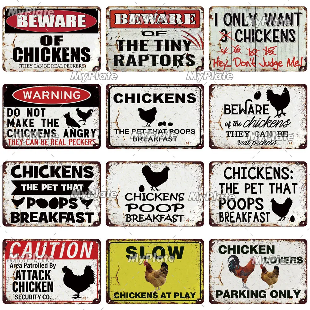 [MyPlate] Chicken Wooden Sign Wood Plate Vintage Farm Wall Plaque Home Door Sign Wall Decoration Art Poster Keep Gate Closed