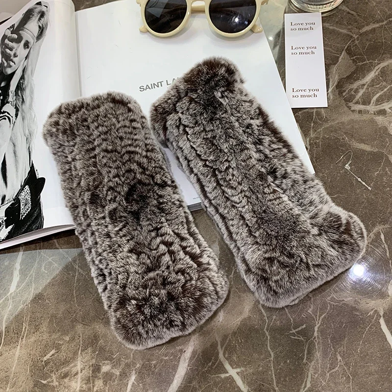Warme Winterhandschuhe für Damen, 100 % natürliches echtes Rex-Kaninchenfell, weiche Strickhandschuhe, echte modische Damen-Handwärmer-Accessoires – Detail 20