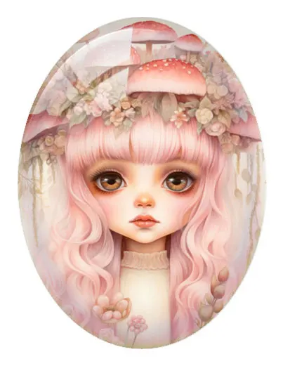 10pcs/lot Pink Flower Mushroom Girl Oval Photo Glass Cabochon Flatback Demo Flat Back Cameo For Diy Jewelry Making Supplies