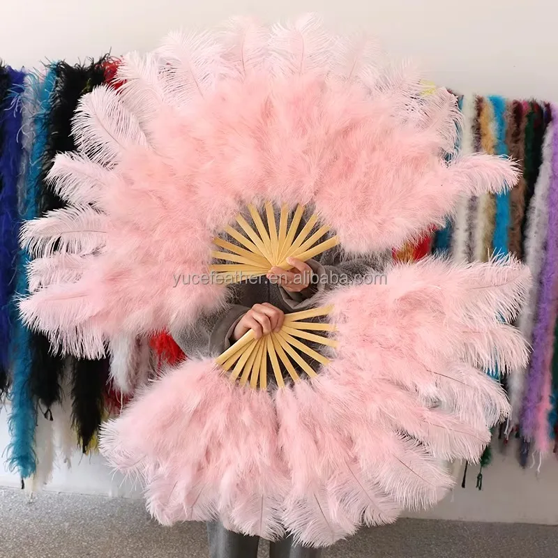 Dyed Pink Ostrich Feather Fans for Wedding Bridal Party