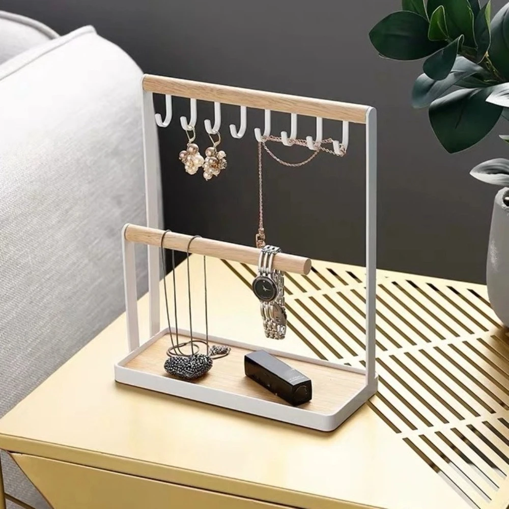 New Hanging Jewelry Display Rack Storage Tray Space-saving T-shaped Holder 2-Tier Design Jewelry Display Frame Jewelry Organizer