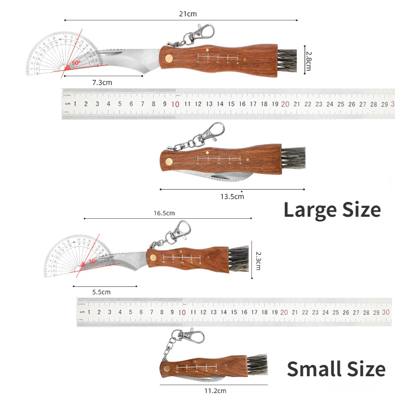 Pear Wood Handle Mushroom Knife Stainless Steel Folding Blade Pocket Knives Outdoor Camping Utility EDC Multitool With Chain