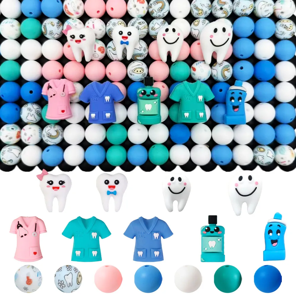 25/34/60PCS Tooth Care Silicone Bead Set, Perfect for DIY Handmade Crafts Such as Keychains, Necklaces, Bracelets, Etc