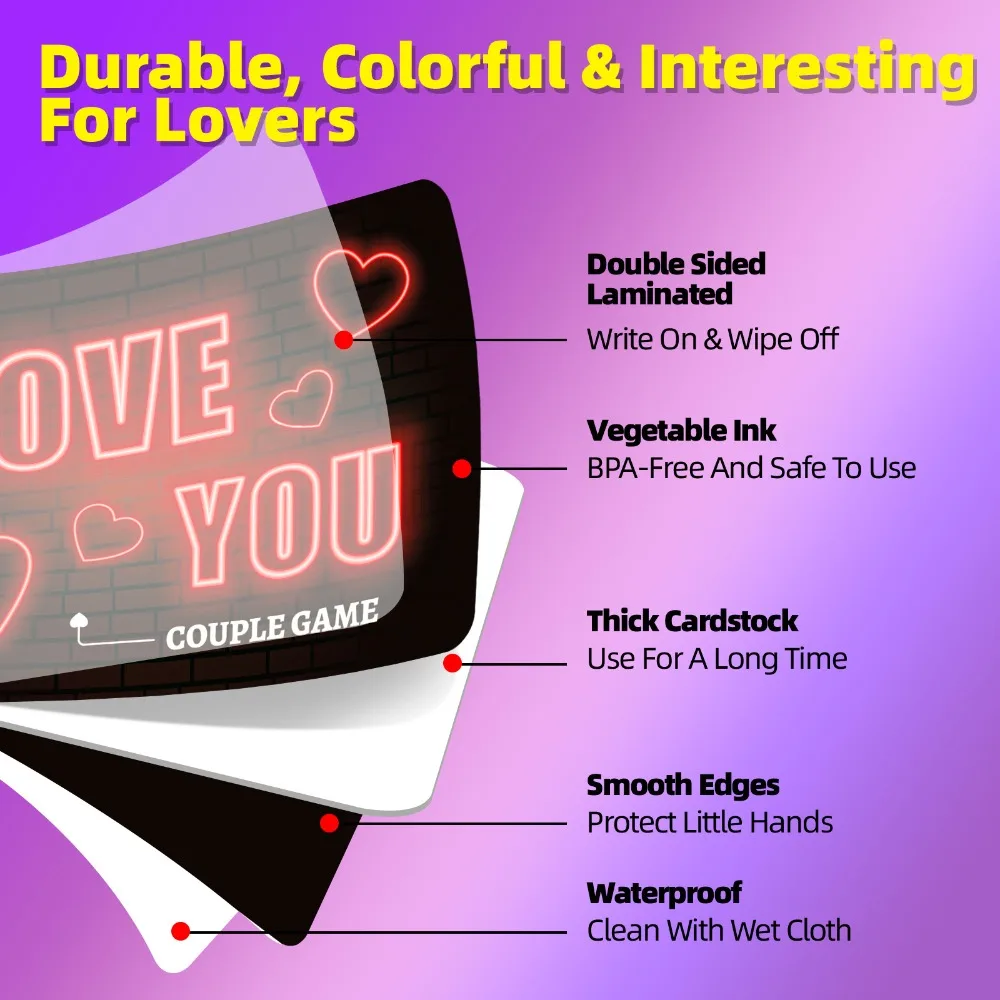 50LOVE YOU Neonlicht-paalkaarten Bestverkochte Engelse spel Interactieve kaarten Zoet Intiem Levendig Gepassioneerd Charmant