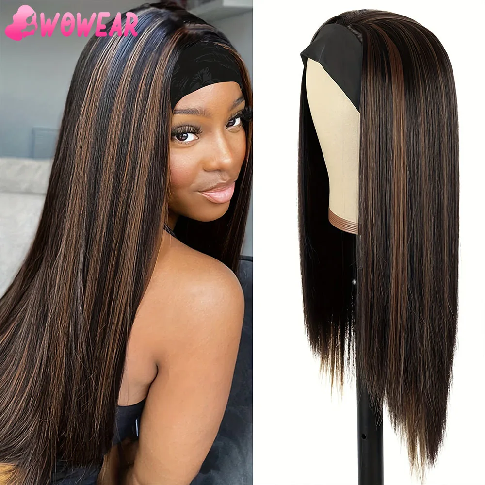 

1B/30 200% Headband Wig Human Hair Highlight Straight Human Hair Wigs Full Machine Made Hair Glueless Wig Easy to Wear For Women