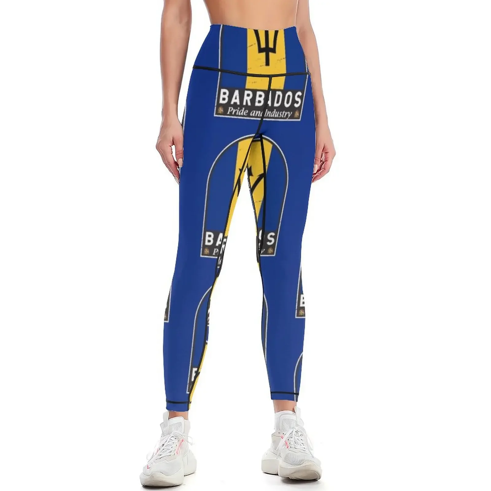 

Barbados Flag Emblem Distressed Vintage Leggings push up fitness gym's sportswear Pants sport Womens Leggings