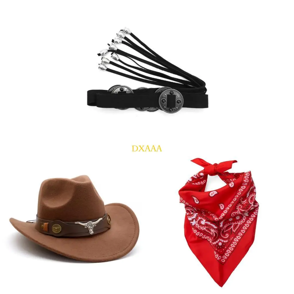 

DXAA Женская западная тематическая вечеринка 3pcs шляпы Cowgirl Shats Sharf Costume набор костюмов