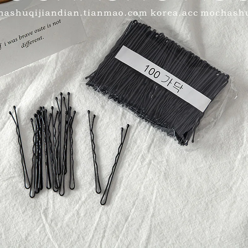 

100Pcs U-Pin Hair Clips Black Bobby Pins Bulk Bag Set for Side Flyaway Holders Strong Grip No Damage Non Slip Girls Daily Wear