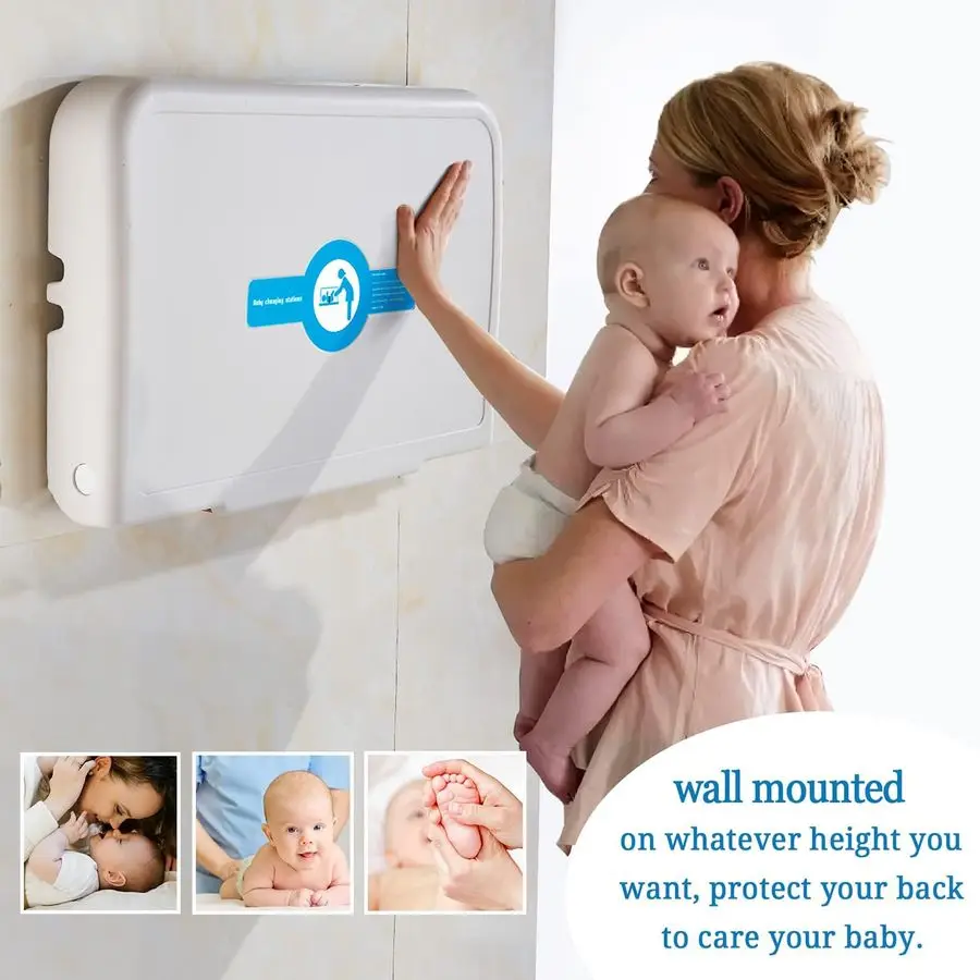 Changing Station Wall Mounted Baby Changing Table Foldable Diaper Changing Unit Commercial Restrooms Horizontal HDPE Meterial wi