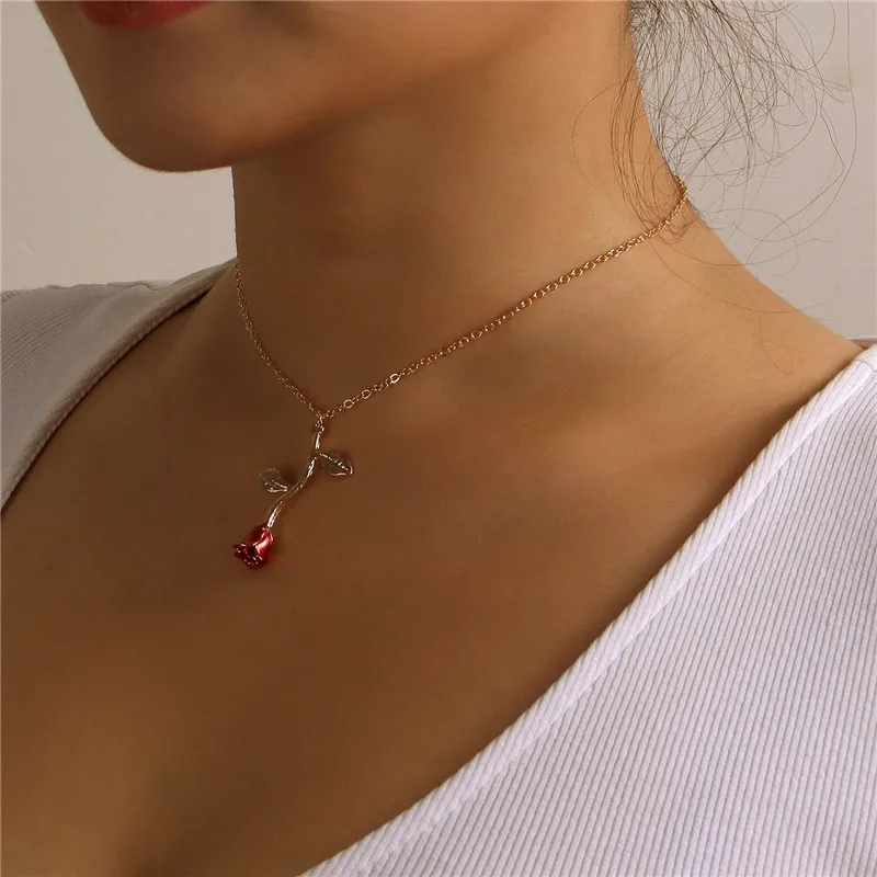 رومانسية زهرة الورد قلادة المختنق قلادة للنساء الذهبي الترقوة مجوهرات السيدات عيد الحب القلائد الملحقات #4