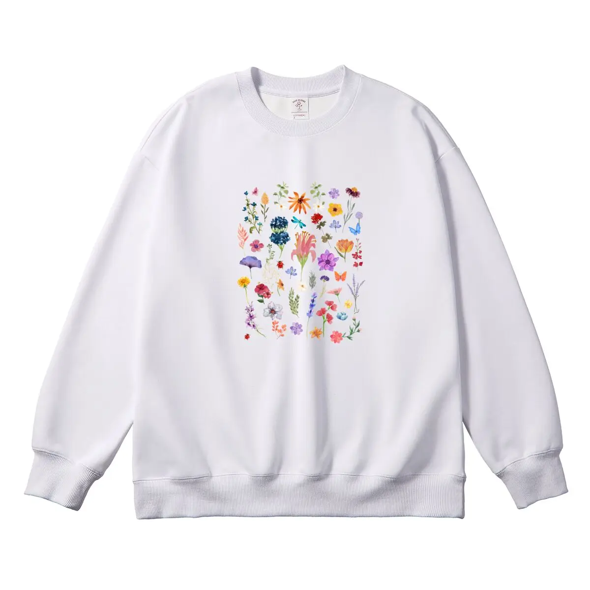 Oversized Women's Pullover Colorful Flower Graphic Woman Tops Female Sweatshirt Round Neck Long Sleeve Autumn Thick Clothes