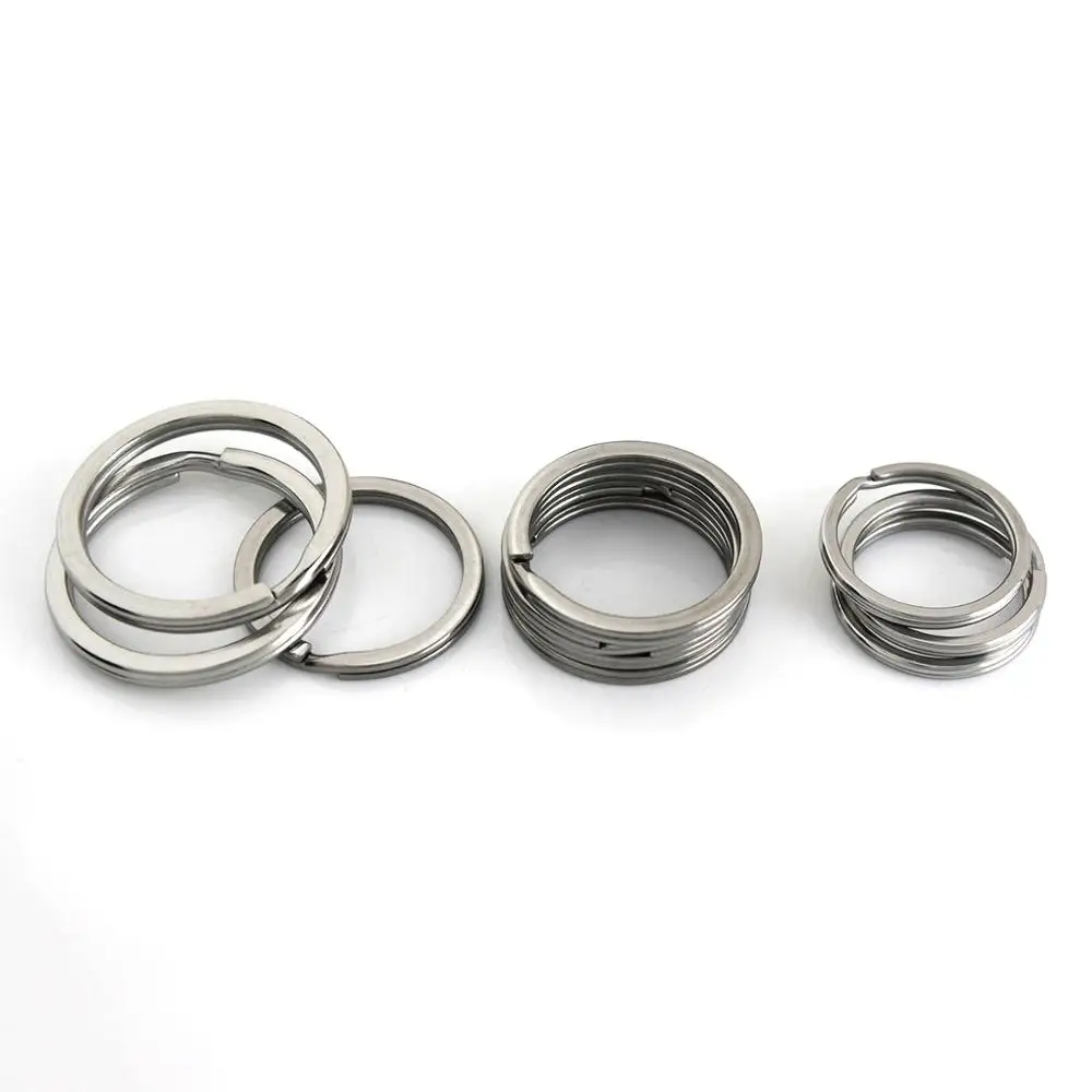 5pcs Metal Split Rings Flat-wire Double Loop Keyring 15-38mm Keychain Keys Holder DIY Leather Craft hardware Stainless Steel