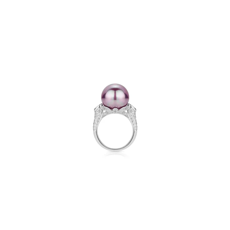CAMEO 925 Silver Synthetic Zircon Ring Round Purple Shell Pearl Light Luxury Fashion Versatile Ring for Women