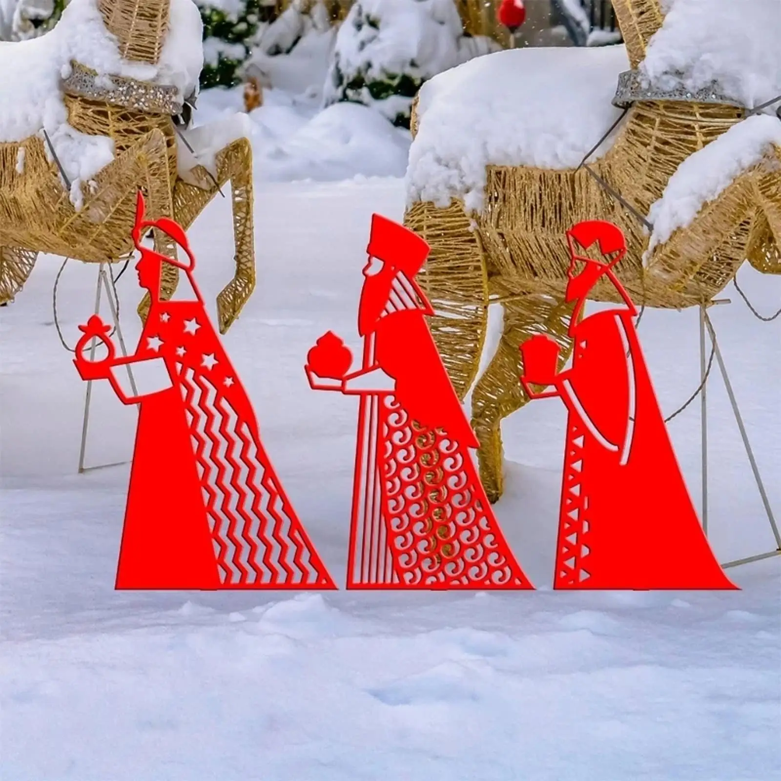 Christmas Yard Sign Stake Decor Decoration Three Wise Kings Stake Nativity Scene Stake for Yard Outdoor Garden Landscape Home