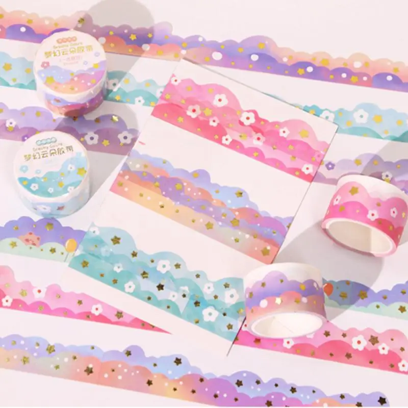 เทปกาว Washi ลายเมฆอย่างน่ารักแบบ DIY สมุดไดอารี่วางแผนสติ๊กเกอร์ไดอารี่กระดาษกาวเครื่องเขียนเกาหลีอุปกรณ์สำนักงาน