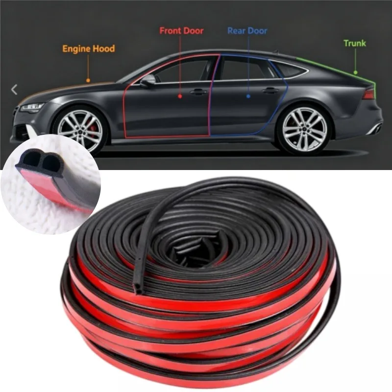 Universal Type Car Door Seal Rubber Self‑Adhesive Weatherstrip Dust Waterproof Noise Reduction for Vehicle Auto Accessories