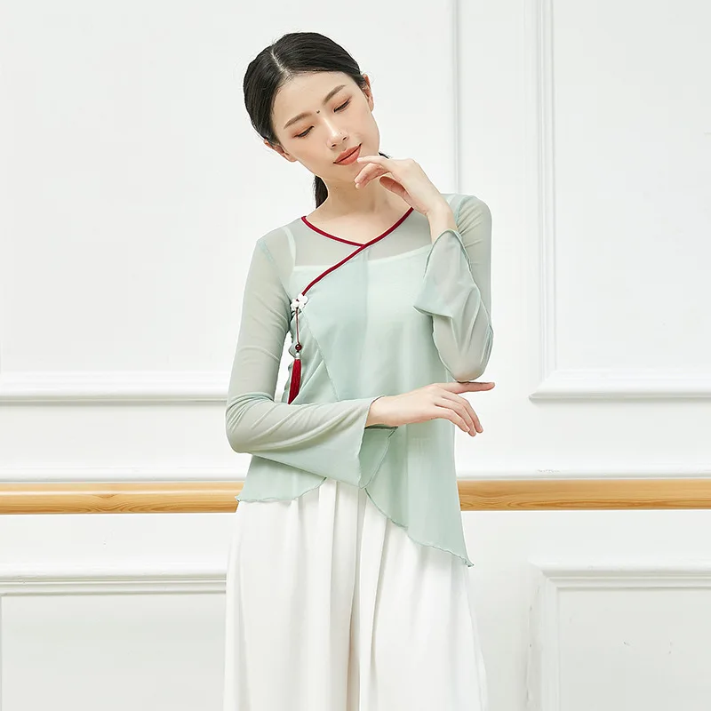 Classical dance gauze clothes women's spring and summer body rhyme practice clothes tops elegant Chinese style dance performance