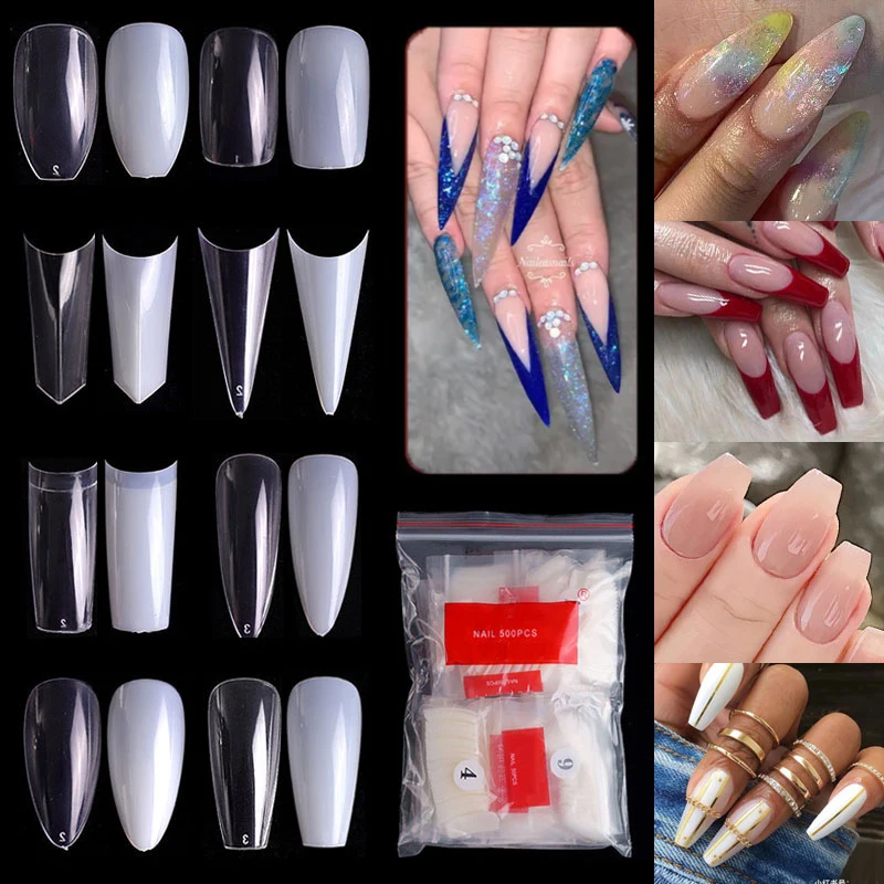 

500Pcs/Bag Soft Gel Full Cover Coffin False Nail Tips, Acrylic Practice Artificial Nail Capsules, Manicure Extension Tool