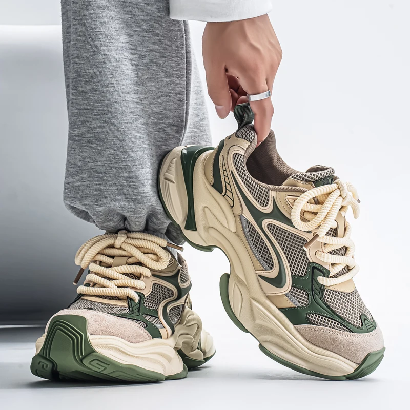 Herren-Dad-Sneaker, atmungsaktives Obermaterial aus großem Mesh, dicke Juteschnürsenkel, farblich abgesetzte dicke Sohle, höhenvergrößernd und rutschfest, retro-trendiger Stil, mehrere Farboptionen verfügbar, vielseitige Freizeitschuhe für den täglichen Arbeitsweg und die Straßenmode. – Detail 17