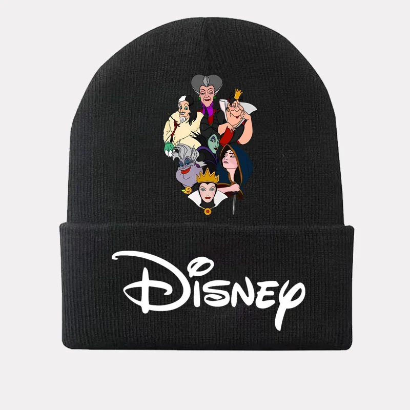 Chapéu de malha infantil dos vilões da Disney, gorro de lã quente à prova de frio, gorro de ciclismo ao ar livre, outono e inverno