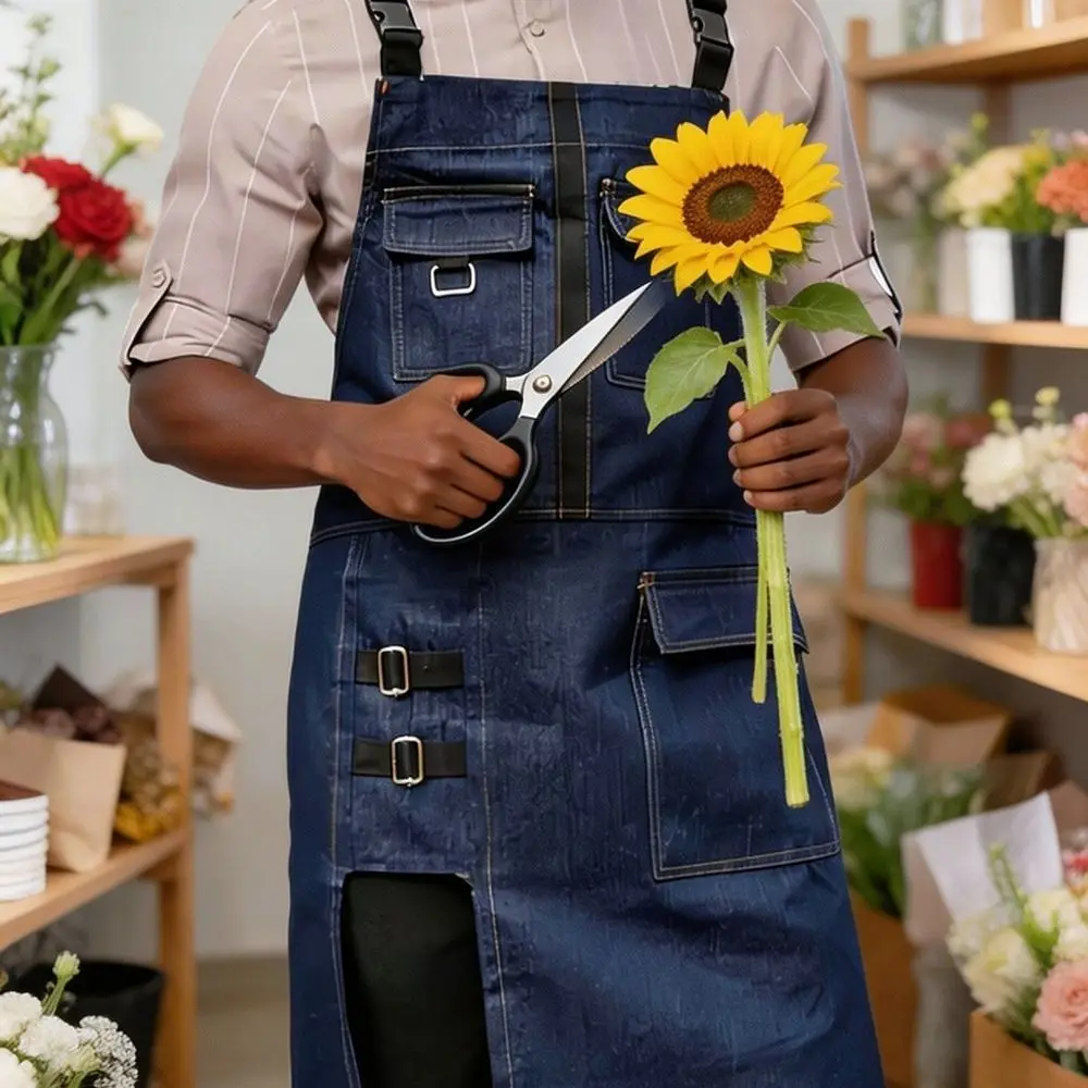 Professional Chef Apron Waterproof Canvas Denim Workwear Split Design For Kitchen Bbq Serving Cleaning Apparel Bibs
