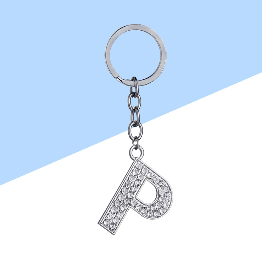 بسيطة أنيقة رسالة مفتاح سلسلة معدنية الراين حلقة رئيسية الأبجدية حقيبة سلسلة مفاتيح قلادة سحر هدية عيد ميلاد (رسالة P) #4