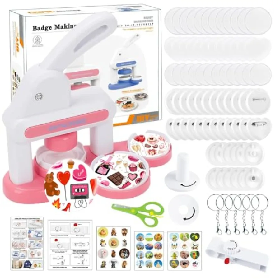 

Машина для изготовления значков с 3-мя острыми штырьками и 86 комплектующими, не требующими установки, для самостоятельного изготовления значков, пресс для значков 2025 года, новинка, 55 мм и 35 мм