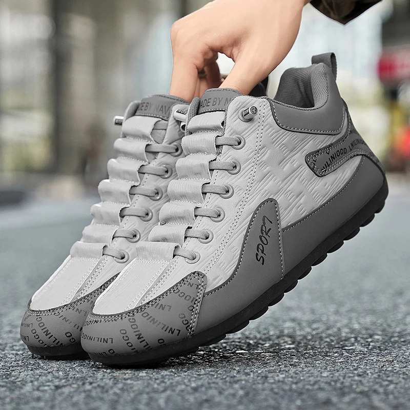 YRZL Men's Shoes Soft Walking Shoes Lightweight Casual Vulcanized Shoes Sports Sneaker Comfortable PU Leather Shoe Men Sneakers