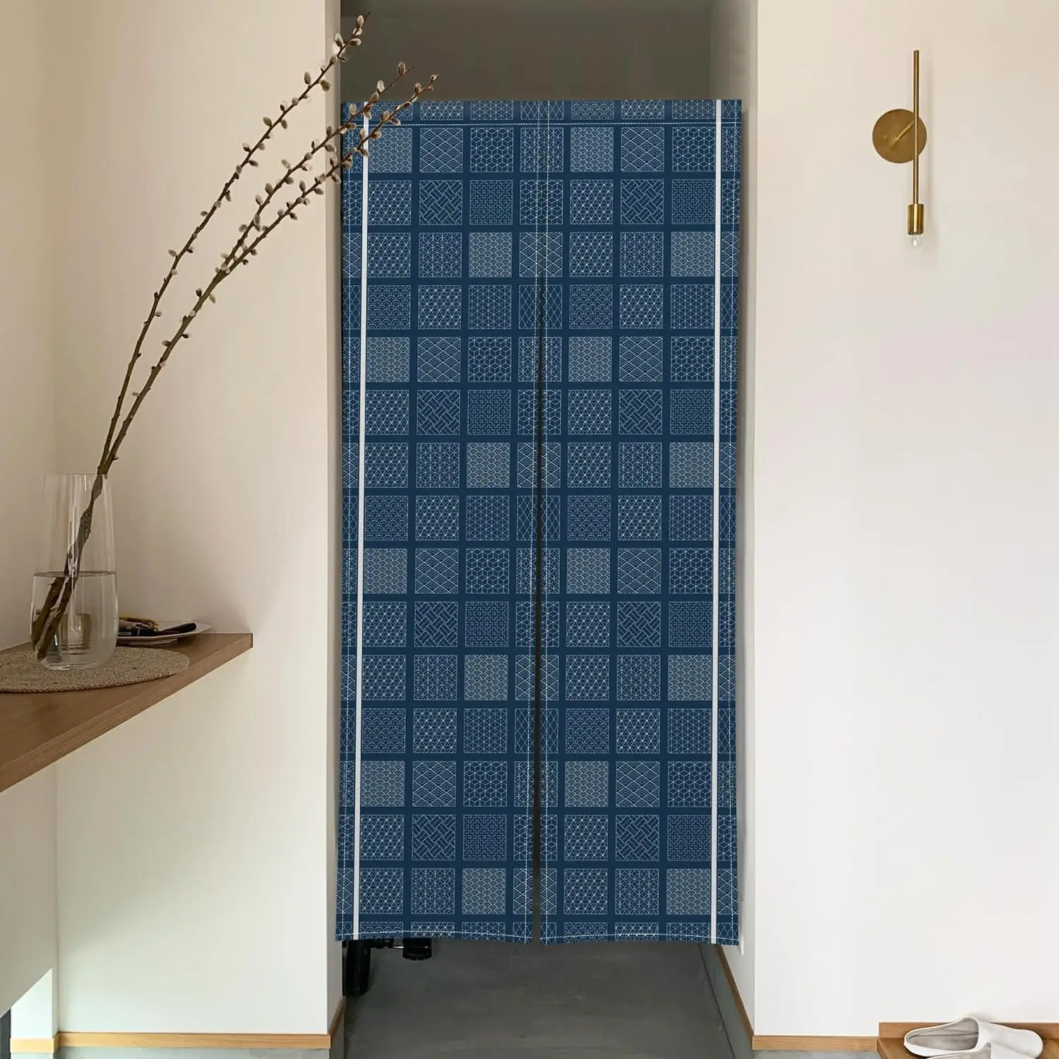 Japanese Style Doorway Curtain Traditional Japanese Door Curtain Splicing Blocks Printed Tapestry Window Treatment Polyester for