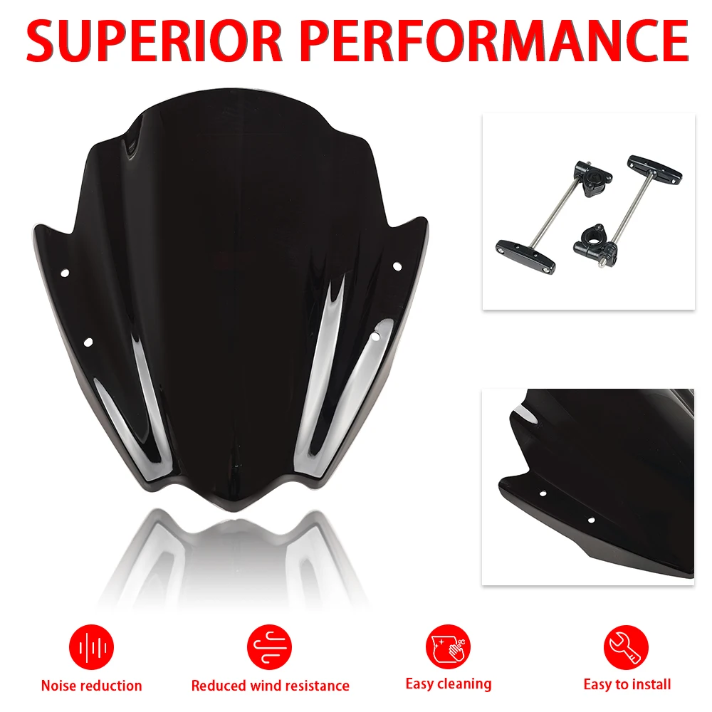 Universal Motorcycle Windshield Fit For 22 - 25mm Handlebar Street Bikes Bracket Heightened Modified Thickened Front WindScreen