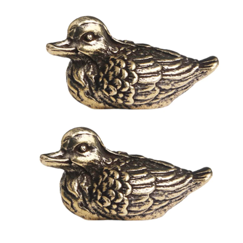 

2Pcs Duck Decorative Statue Wedding Adornment Household Brass Vintage Artware for Home Garden Desk Office Decoration