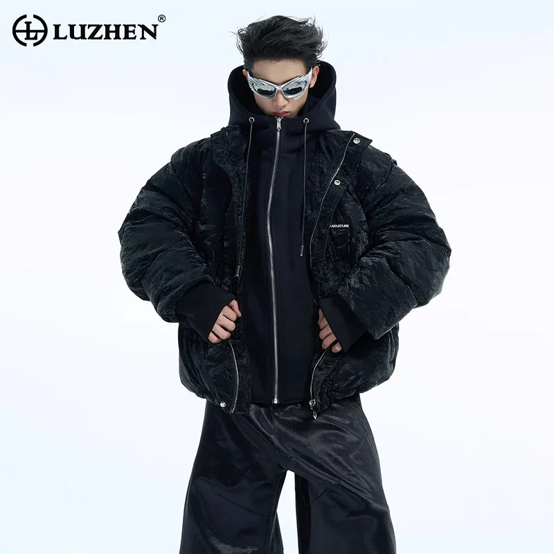 LUZHEN Fake Two-piece Hoodies Sweatshirts Cotton Jacket Splicing Short Trendy Original Designer Warm Men's Padded Coats LZ7158