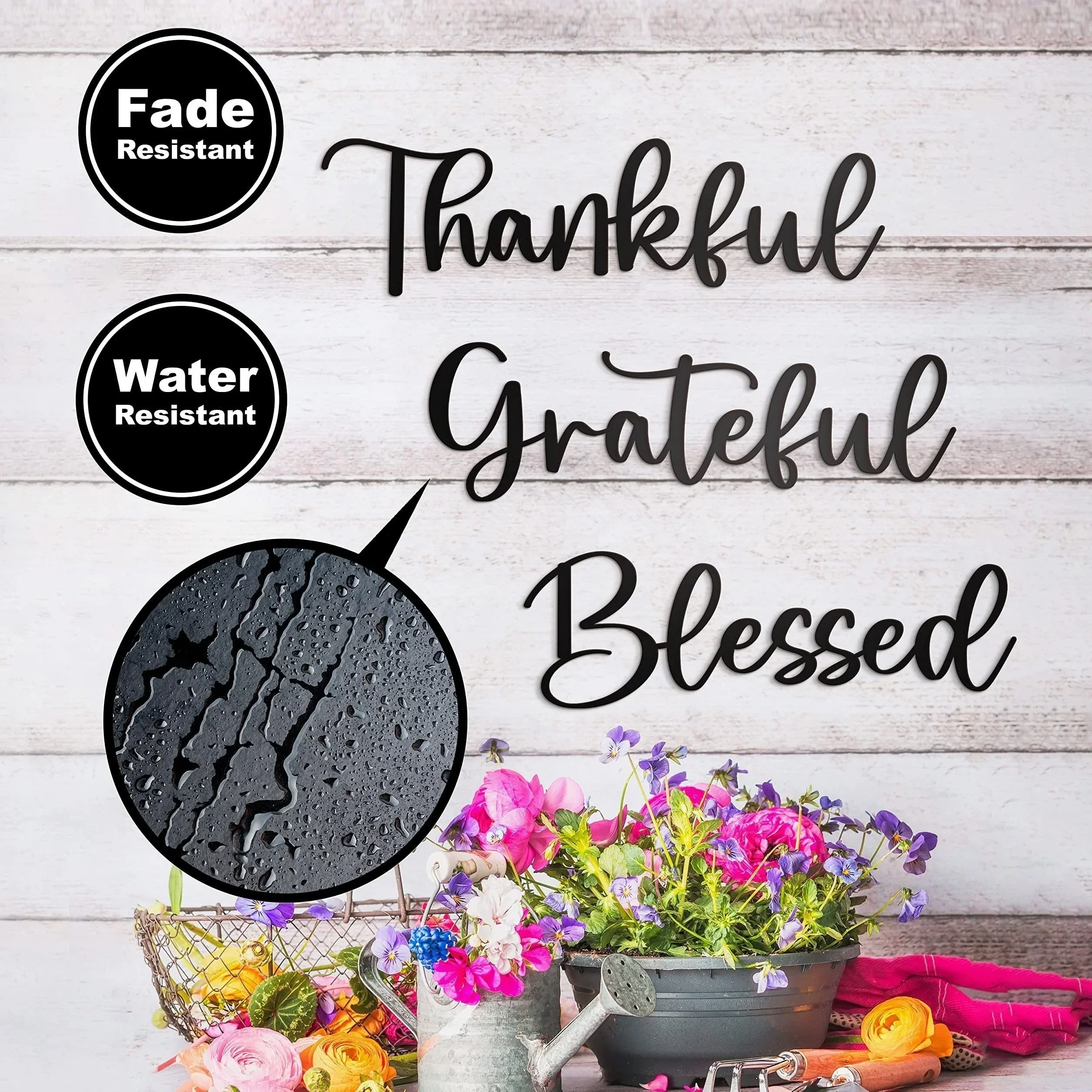 

CIFBUY Deco 3pcs/set Grateful Blessed Metal Wall Hanging Decor Black Thankful Grateful Blessed Sign Home Decor Grateful Wall Art