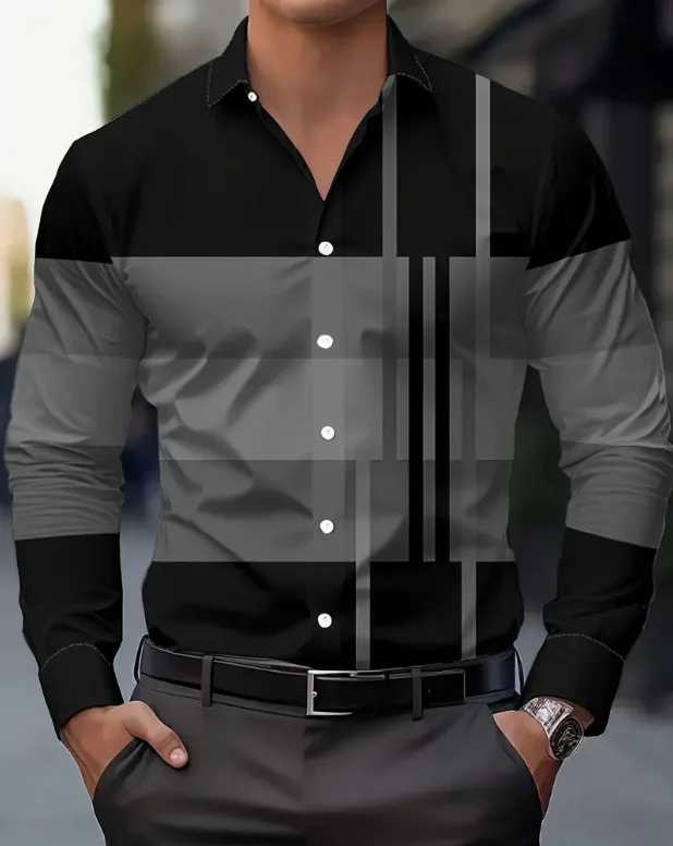 Men's Retro Plaid Print Long Sleeve Shirt Fashion Design Luxury Long Sleeve Top Men's Four Seasons Button Lapel Shirt