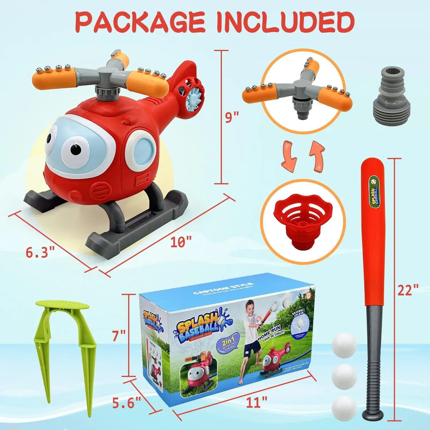 2 في 1 رذاذ الماء الرش البيسبول مجموعة المياه النفاثة هليكوبتر صنبور رذاذ الماء لعبة للأطفال حديقة في الهواء الطلق متعة اللعب اللعب