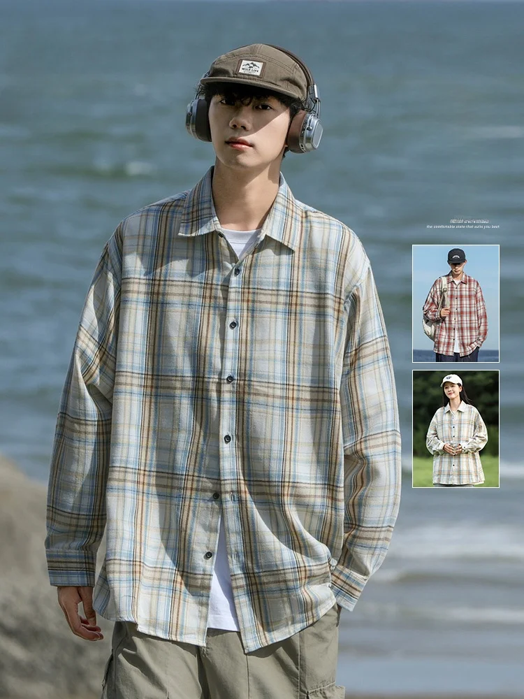 

Мужское пальто Rampo Long Sleeve, весна 2026, новая коллекция, высококачественное, в клетку, для активного отдыха, парный комплект, свободный крой, цветные блоки, полиэстер.